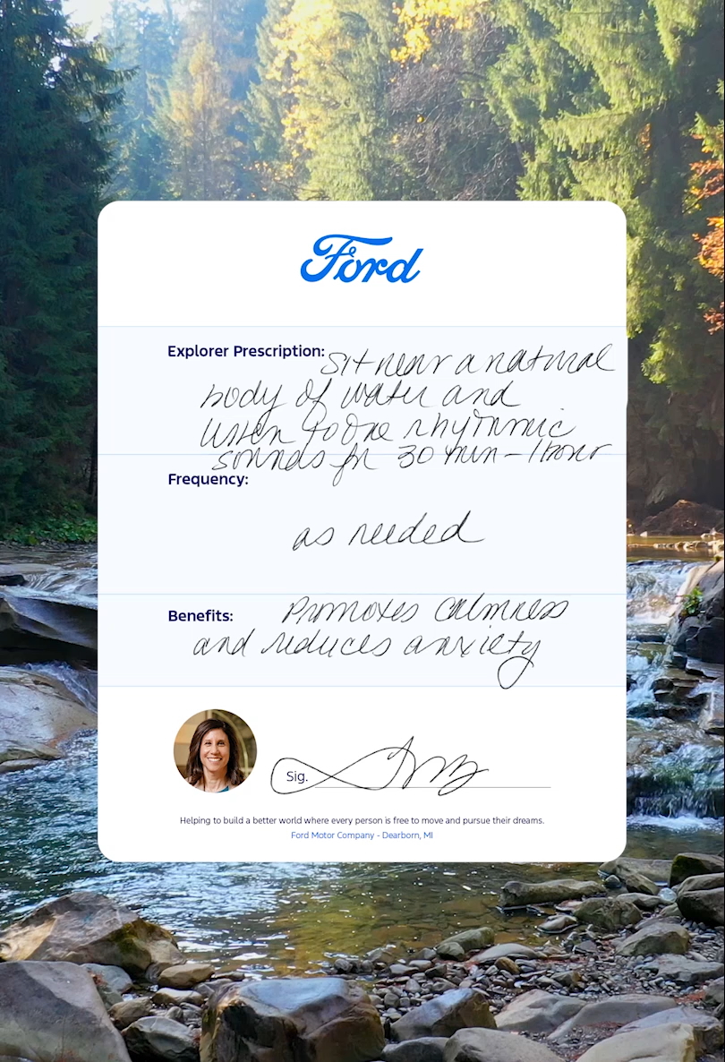 Sit near a natural body of water and listen to the rhythmic sounds for 30 minutes to an hour, as needed, to promote calmness and reduce anxiety.